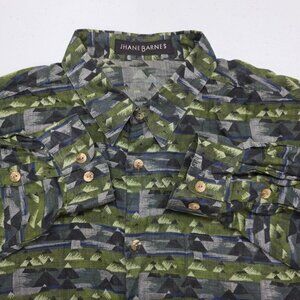 Jhane Barnes Shirt Mens Large Green Blue Geometric Cotton Woven Japan Button Up